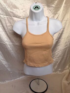 Ribbed Tan Spaghetti-Strap Tank Top